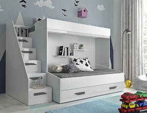 Dětská patrová postel s úložným prostorem Derry - bílá/šedé úchyty