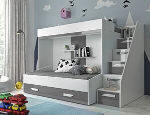 Dětská patrová postel s úložným prostorem Derry - bílá/šedá
