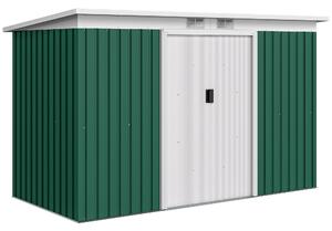 Outsunny Kovová Kůlna na Nářadí 6,3m³ 280x130x172cm S Pultovou Střechou a Posuvnými Dveřmi Voděodolná Zahradní Kůlna pro Exteriér na Zahradní Úložný K