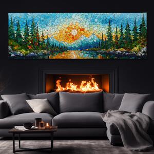 Obraz na plátně - Odlesky sluneční mozaiky nad horami FeelHappy.cz Velikost obrazu: 60 x 20 cm