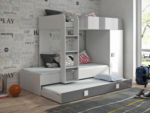 Dětská patrová postel s úložným prostorem Lena - bílá/šedá