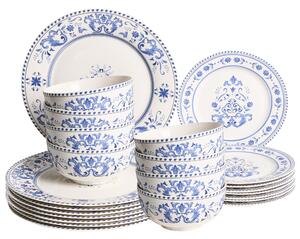 Sada 24 kusů nádobí GALANGAL Porcelán Bílá/Modrá