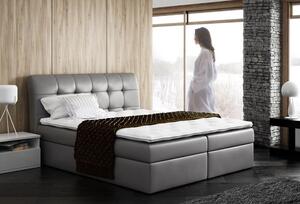 Boxspringová čalouněná postel SARA šedá eko kůže 160 + toper zdarma