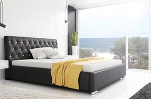 Designová postel Adelaide s vysokým čelem a úložným prostorem černá eko kůže 180 x 200