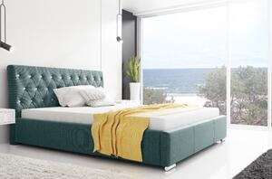 Designová postel Adelaide s vysokým čelem a úložným prostorem modrá 200 x 200