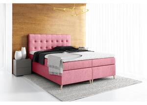Elegantní čalouněná postel Komala s úložným prostorem růžová 200 x 200 + topper zdarma