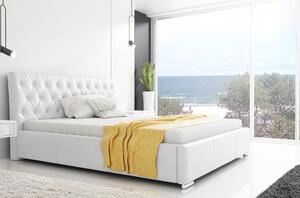 Designová postel Adelaide s vysokým čelem a úložným prostorem bílá eko kůže 200 x 200