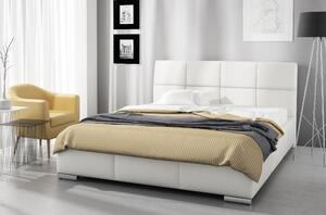 Designová postel Prato s vysokým čelem a úložným prostorem bílá eko kůže 200 x 200