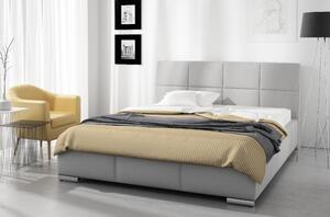 Designová postel Prato s vysokým čelem a úložným prostorem šedá eko kůže 200 x 200