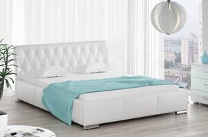 Čalouněná postel Romana s vysokým čelem a úložným prostorem bílá eko kůže 200x200