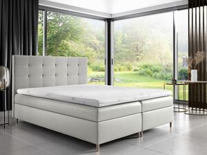 Čalouněná postel Alexa s úložným prostorem bílá eko kůže 200 x 200 + topper zdarma