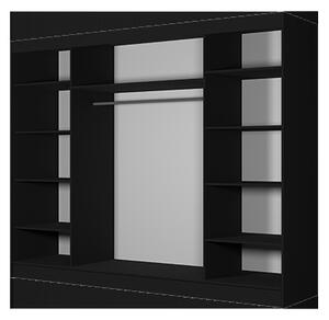 Moderní šatní skříň Alivia 250 cm, černá, dub sonoma se zrcadlem
