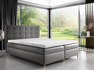 Čalouněná postel Alexa s úložným prostorem světle šedá eko kůže 180 x 200 + topper zdarma