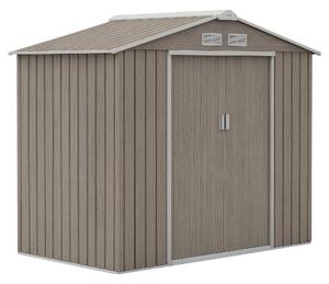 Outsunny 2,42 m² zahradní kůlna efekt dřeva s vyztuženou základnou bez podlahy 213x130x185 cm venkovní zahradní kůlna se 2 posuvnými dveřmi a 4 okny p