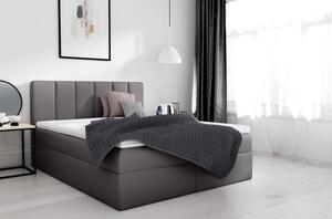 Elegantní manželská postel Sven s úložným prostorem šedá eko kůže 180 x 200 + topper