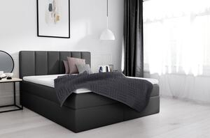 Elegantní manželská postel Sven s úložným prostorem černá eko kůže 180 x 200 + topper