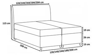 Přepychová postel CASSANDRA - 180x200, šedá + topper ZDARMA