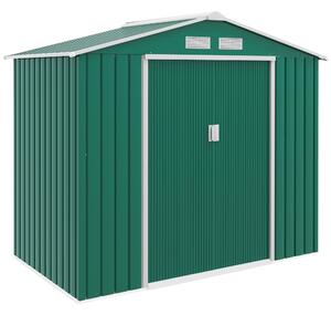 Zahradní kůlna Outsunny 2,42m² s výztužným podkladem bez podlahy 213x130x185 cm; venkovní zahradní kůlna se 2 posuvnými dveřmi a 4 okny na úložný pros