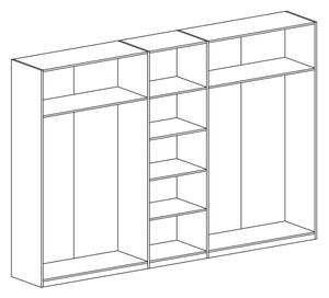 Pětidvéřová skříň HACHI se třemi zrcadly - šířka 225 cm, bílá