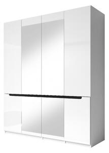 Čtyřdvéřová skříň HACHI se dvěma zrcadly - šířka 181 cm, bílá