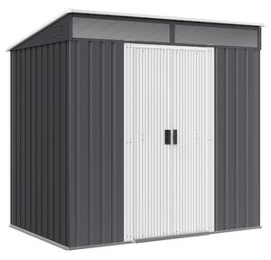 Zahradní kůlna Outsunny 2m² 195x122x181,5 cm Kovová kůlna bez podlahy se posuvnými dveřmi, 2 okny a UV ochranou na uložiště nářadí na terase či patio