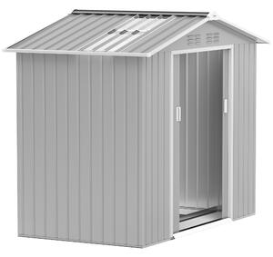 Zahradní Kůlna Outsunny 2,42 m² s Opevněným Základem Bez Podlahy 213x130x185 cm Zahradní Kůlna s Posuvnými Dveřmi, Střešním Okenním Zasklením a 4 Okny