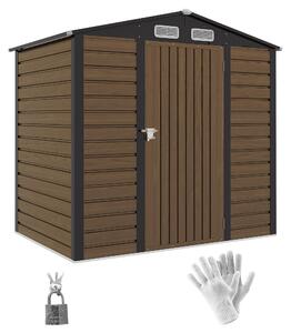 Zahradní kůlna Outsunny 190x131x188 cm - Venku umístěný úložný domek s 2 větracími okny a dveřmi pro terasu, balkon a patio - Dub | Aosom
