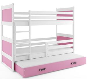 Dětská patrová postel s přistýlkou bez matrací 80x190 FERGUS - bílá / růžová