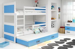 Dětská patrová postel s přistýlkou bez matrací 80x190 FERGUS - bílá / modrá