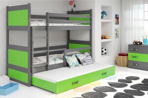 Dětská patrová postel s přistýlkou a matracemi 80x190 FERGUS - grafit / zelená