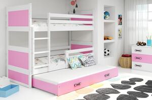 Dětská patrová postel s přistýlkou bez matrací 80x190 FERGUS - bílá / růžová