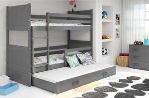 Dětská patrová postel s přistýlkou a matracemi 80x190 FERGUS - grafit