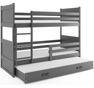 Dětská patrová postel s přistýlkou a matracemi 90x200 FERGUS - grafit