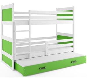 Dětská patrová postel s přistýlkou bez matrací 80x190 FERGUS - bílá / zelená