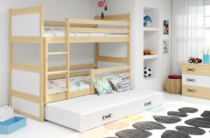 Dětská patrová postel s přistýlkou a matracemi 80x190 FERGUS - borovice / bílá