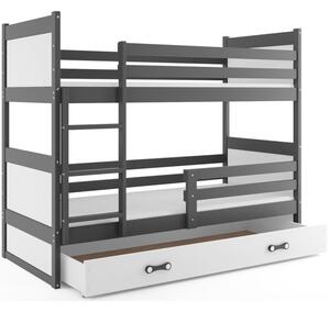 Dětská patrová postel s úložným prostorem s matracemi 90x200 FERGUS - grafit / bílá