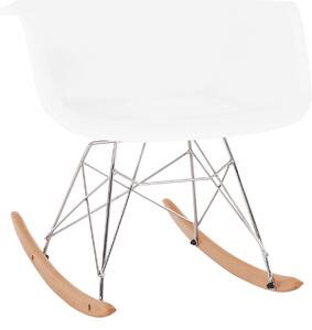 Designové houpací křeslo Tempo Kondela BEDVER, bílý plastový sedák, kovová konstrukce a buková podstava, 63×68×70 cm, výška sedu 39 cm, nosnost 110 kg