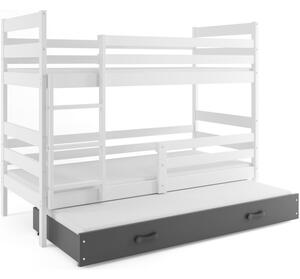 Dětská patrová postel s přistýlkou a matracemi 90x200 MELANIE - bílá / grafit