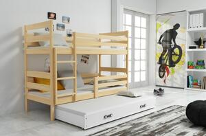 Dětská patrová postel s přistýlkou a matracemi 90x200 MELANIE - borovice / bílá