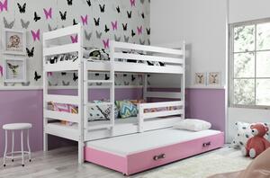 Dětská patrová postel s přistýlkou bez matrací 80x190 MELANIE - bílá / růžová