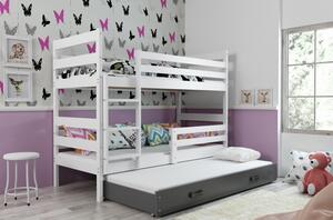 Dětská patrová postel s přistýlkou a matracemi 90x200 MELANIE - bílá / grafit