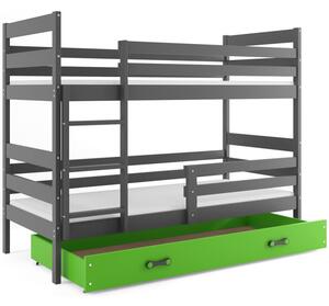Dětská patrová postel s úložným prostorem s matracemi 90x200 MELANIE - grafit / zelená
