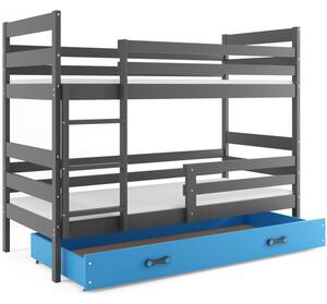 Dětská patrová postel s úložným prostorem s matracemi 90x200 MELANIE - grafit / modrá