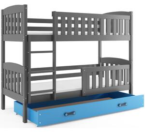 Dětská patrová postel s úložným prostorem s matracemi 90x200 BRIGID - grafit / modrá
