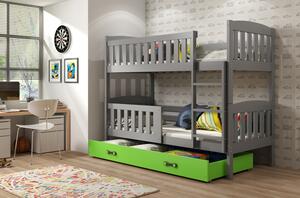 Dětská patrová postel s úložným prostorem s matracemi 90x200 BRIGID - grafit / zelená