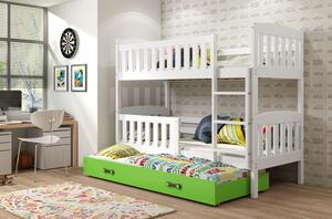 Dětská patrová postel s přistýlkou a matracemi 90x200 BRIGID - bílá / zelená