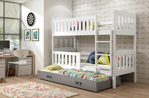 Dětská patrová postel s přistýlkou a matracemi 80x190 BRIGID - bílá / grafit