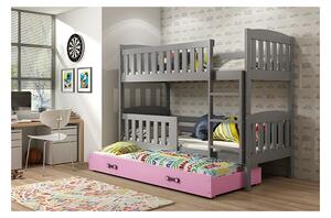 Dětská patrová postel s přistýlkou a matracemi 80x190 BRIGID - grafit / růžová