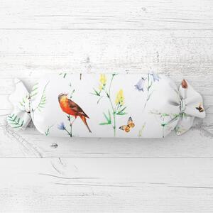 Biante Polštář válec bonbon Sandra SA-392 Luční kvítí s ptáčky 15x40 cm