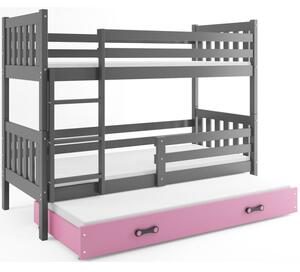 Dětská patrová postel s přistýlkou bez matrací 80x190 CHARIS - grafit / růžová